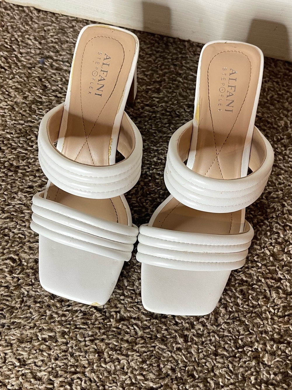 Alfani Stantonn White Padded Slide Block Heel Sandals